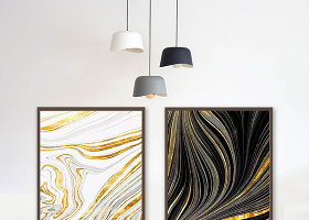 北欧现代简约艺术抽象金色线条玄关装饰画