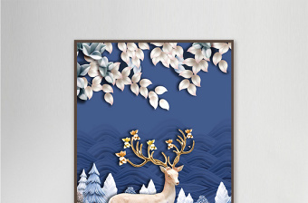 现代简约浮雕立体抽象发财树北欧装饰画麋鹿