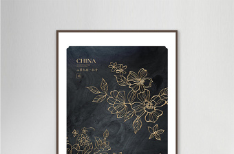 中式工笔木刻花卉沥粉牡丹花地产酒店装饰画