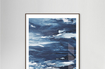 现代简约抽象蓝色海浪客厅晶瓷画装饰画