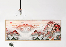 新中式国画山水风景油画装饰画