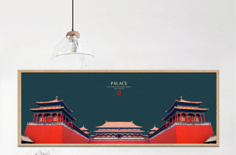 新中式古典宫廷午门地产客厅横式装饰画