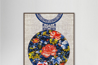 中国风刺绣牡丹花装饰画