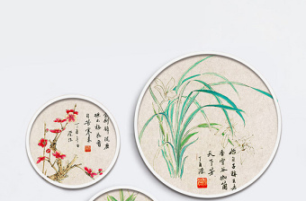 中国风手绘水墨工笔梅兰竹菊装饰画