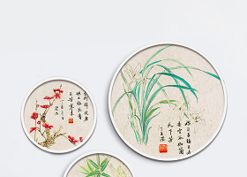 中国风手绘水墨工笔梅兰竹菊装饰画