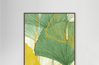 手绘创意艺术简约黄绿银杏叶客厅装饰画
