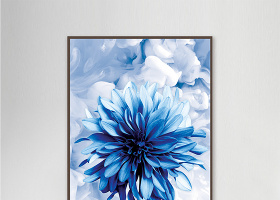 现代简约立体蓝色花卉装饰画写实花朵壁画