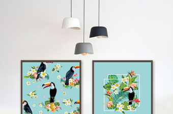 小清新热带丛林动植物鹦鹉客厅装饰画