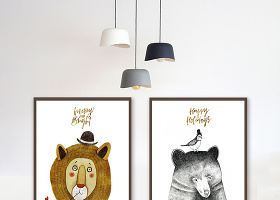 北欧动物卡通装饰画狮子熊装饰画素材背景墙