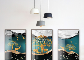 北欧晶瓷森林麋鹿鱼群飞鸟装饰画