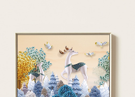 原创3D立体麋鹿发财树电表箱装饰画-版权可商用