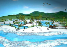 沙滩场景3dmax模型带贴图图片