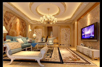 金色简欧巴洛克风格客厅效果图3Dmax模型