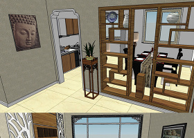 原创住宅别墅装修样板房客厅中式80平SU模型-版权可商用