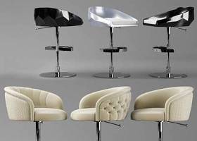 现代皮革吧台椅组合3D模型下载 现代皮革吧台椅组合3D模型下载