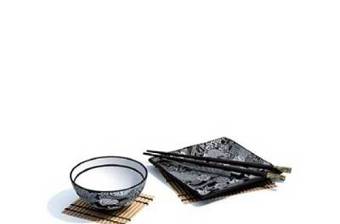 黑色碗碟组合3D模型下载 黑色碗碟组合3D模型下载