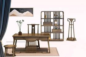 中式书桌椅装饰架组合3D模型下载 中式书桌椅装饰架组合3D模型下载
