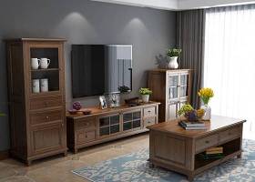 美式实木电视柜茶几边柜组合3D模型下载 美式实木电视柜茶几边柜组合3D模型下载