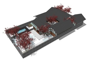 新中式别墅庭院景观SU模型下载 新中式别墅庭院景观SU模型下载