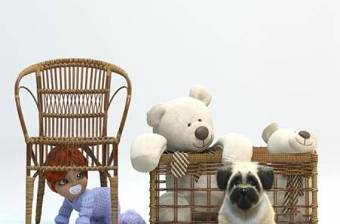 现代藤编椅儿童玩具娃娃小熊组合3D模型下载 现代藤编椅儿童玩具娃娃小熊组合3D模型下载