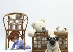 现代藤编椅儿童玩具娃娃小熊组合3D模型下载 现代藤编椅儿童玩具娃娃小熊组合3D模型下载