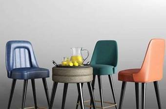 现代皮革吧台椅柠檬果汁托盘组合3D模型下载 现代皮革吧台椅柠檬果汁托盘组合3D模型下载