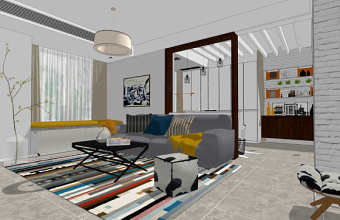 北欧风格客厅室内设计SU模型下载 北欧风格客厅室内设计SU模型下载