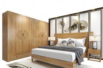新中式实木双人床床头柜台灯衣柜组合3D模型下载 新中式实木双人床床头柜台灯衣柜组合3D模型下载
