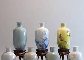 中式陶瓷花瓶花架组合3D模型下载 中式陶瓷花瓶花架组合3D模型下载