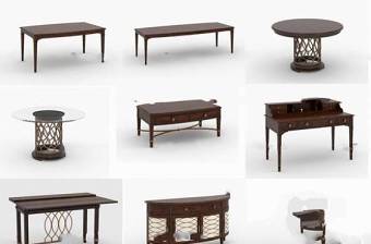 美式实木餐桌书桌茶几边柜组合3D模型下载 美式实木餐桌书桌茶几边柜组合3D模型下载