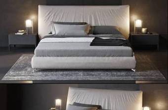 现代双人床床头柜组合3d模型下载 现代双人床床头柜组合3d模型下载