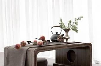中式茶台 坐垫 茶具 桃子 窗帘组合3D模型下载 中式茶台 坐垫 茶具 桃子 窗帘组合3D模型下载