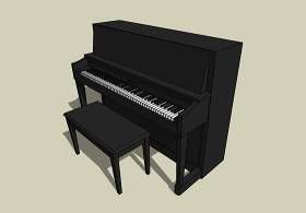 现代简约黑色钢琴SU模型下载 现代简约黑色钢琴SU模型下载