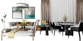 现代沙发茶几餐桌椅组合3d模型下载 现代沙发茶几餐桌椅组合3d模型下载