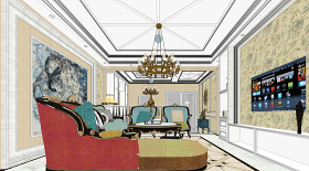 新古典客厅餐厅室内设计SU模型下载 新古典客厅餐厅室内设计SU模型下载