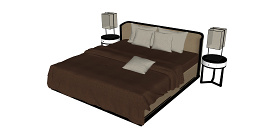 新中式双人床床头柜组合SU模型下载 新中式双人床床头柜组合SU模型下载