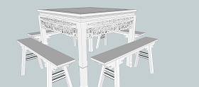 中式-方桌-八仙桌-长板凳SU模型下载 中式-方桌-八仙桌-长板凳SU模型下载