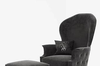 欧式布艺休闲沙发椅脚踏组合3D模型下载 欧式布艺休闲沙发椅脚踏组合3D模型下载