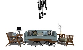 现代客厅沙发茶几吊灯组合SU模型下载 现代客厅沙发茶几吊灯组合SU模型下载