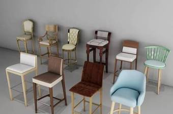 欧式实木布艺吧台椅组合3D模型下载 欧式实木布艺吧台椅组合3D模型下载