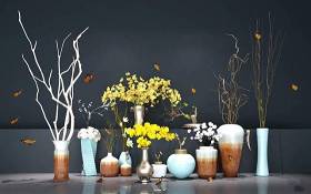 中式陶瓷花瓶插花组合3D模型下载 中式陶瓷花瓶插花组合3D模型下载
