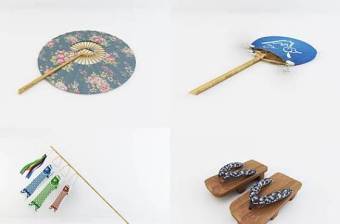 日式扇子木屐鲤鱼旗装饰品3D模型下载 日式扇子木屐鲤鱼旗装饰品3D模型下载