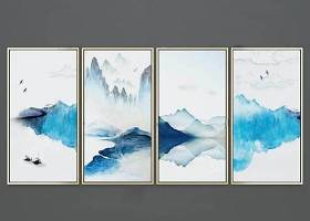 新中式蓝色山水装饰画组合3D模型下载 新中式蓝色山水装饰画组合3D模型下载