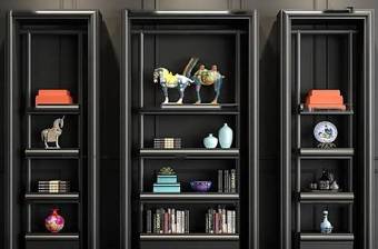 新中式书柜书籍饰品摆件组合3D模型下载 新中式书柜书籍饰品摆件组合3D模型下载