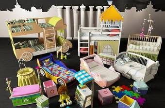 现代婴儿床儿童房玩具组合3D模型下载 现代婴儿床儿童房玩具组合3D模型下载