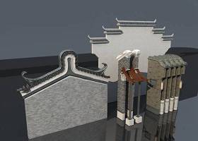 中式徽派马头墙构件3d模型下载 中式徽派马头墙构件3d模型下载