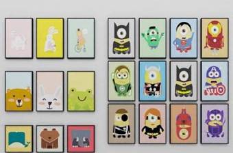 现代儿童卡通小黄人小动物装饰画3D模型下载 现代儿童卡通小黄人小动物装饰画3D模型下载