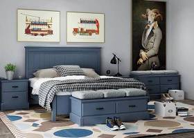 美式实木双人床床头柜装饰画组合3D模型下载 美式实木双人床床头柜装饰画组合3D模型下载
