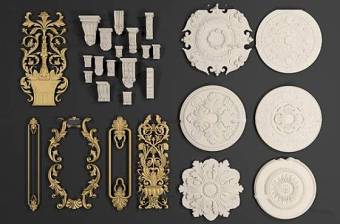欧式镀金石膏雕花构件3D模型下载 欧式镀金石膏雕花构件3D模型下载