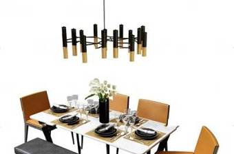 现代条形餐桌椅餐具吊灯3D模型下载 现代条形餐桌椅餐具吊灯3D模型下载